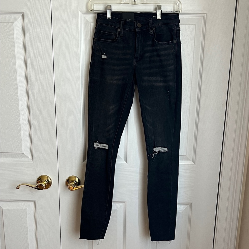 Blank NYC The Bond Mid-Rise Skinny Jeans Black Distressed - Size 25